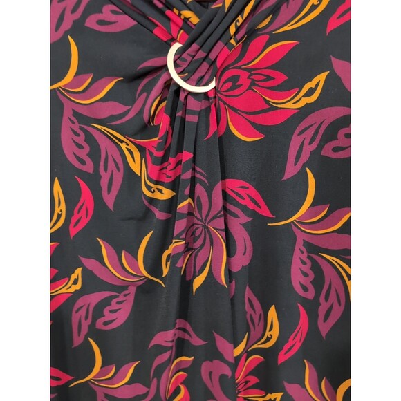 Liz Claiborne Blouse Womens 3X Black Floral Scroll Keyhole Ring Neck Long Sleeve - Picture 12 of 16